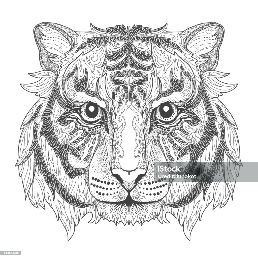 Tiger head page for adult coloring book stock illustration