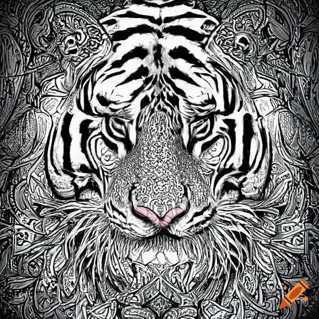 Mandala coloring page with a tiger design on