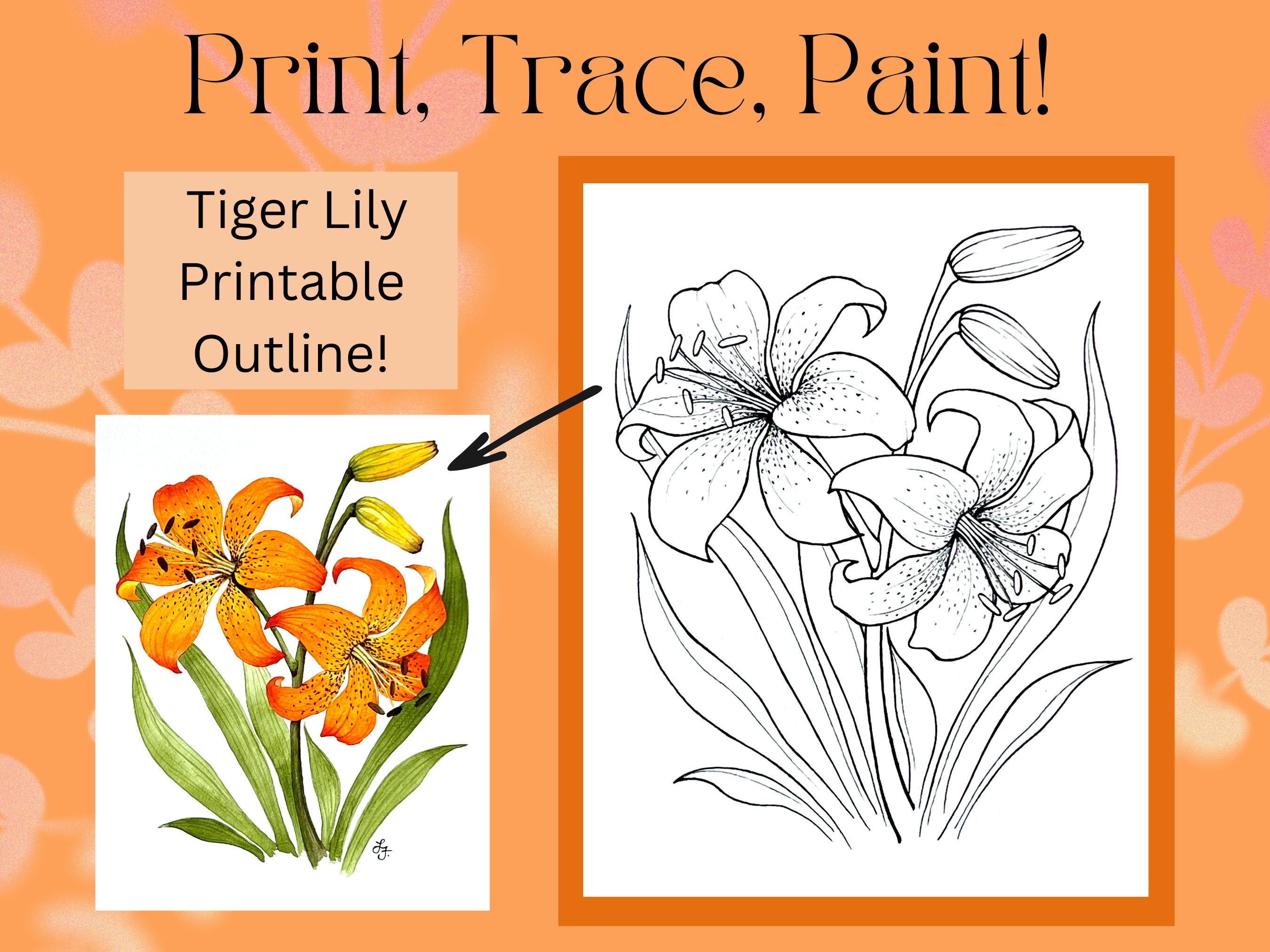 Tiger lily flower printable outline for painting and coloring