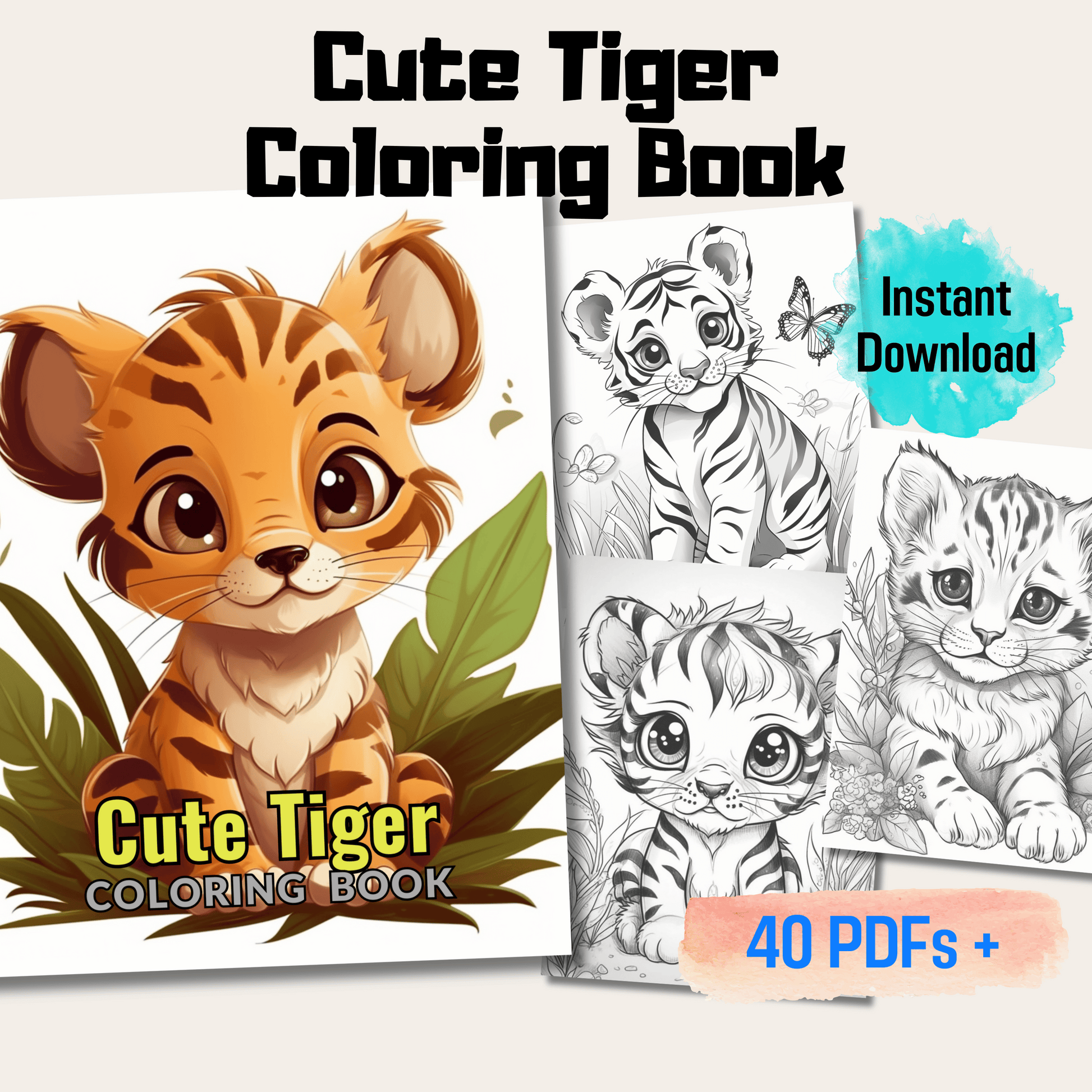 Pages adorable baby tiger coloring book instant download printabl â funny print for you