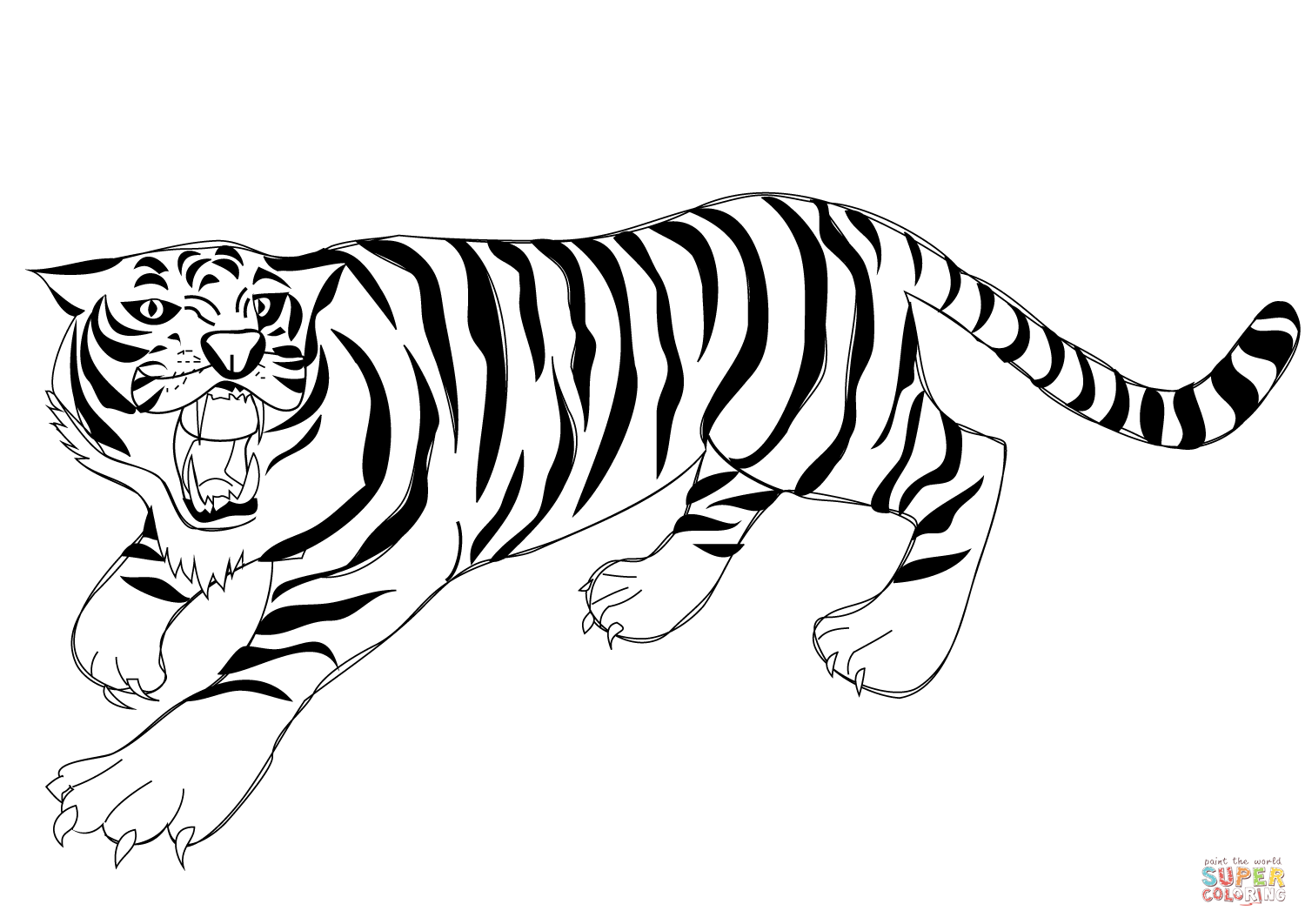 Roaring tiger coloring page free printable coloring pages