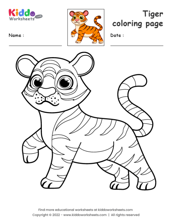 Free printable tiger coloring page worksheet