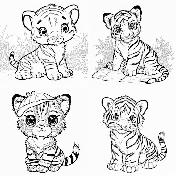 Baby tiger coloring pages printable coloring book coloring pages for kids printable digital coloring digital download