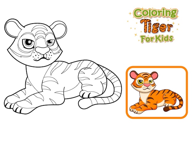 Premium vector coloring pages and printables cute cartoon tiger crafts and worksheets for kid vector illustration