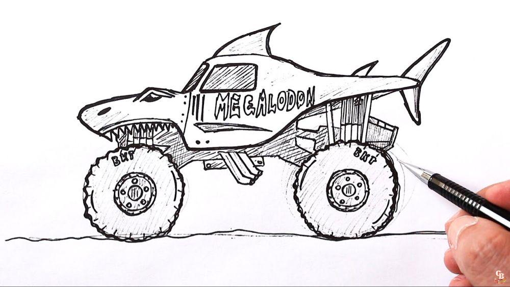 Free shark monster truck coloring pages printable and easy