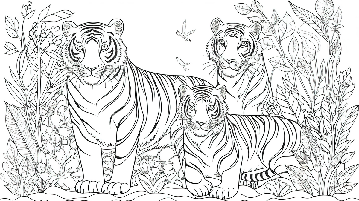 Three tigers coloring pages in the wild background free coloring picture animals animal free background image and wallpaper for free download