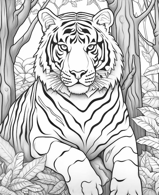 Premium ai image coloring pages of tigers for adults generative ai