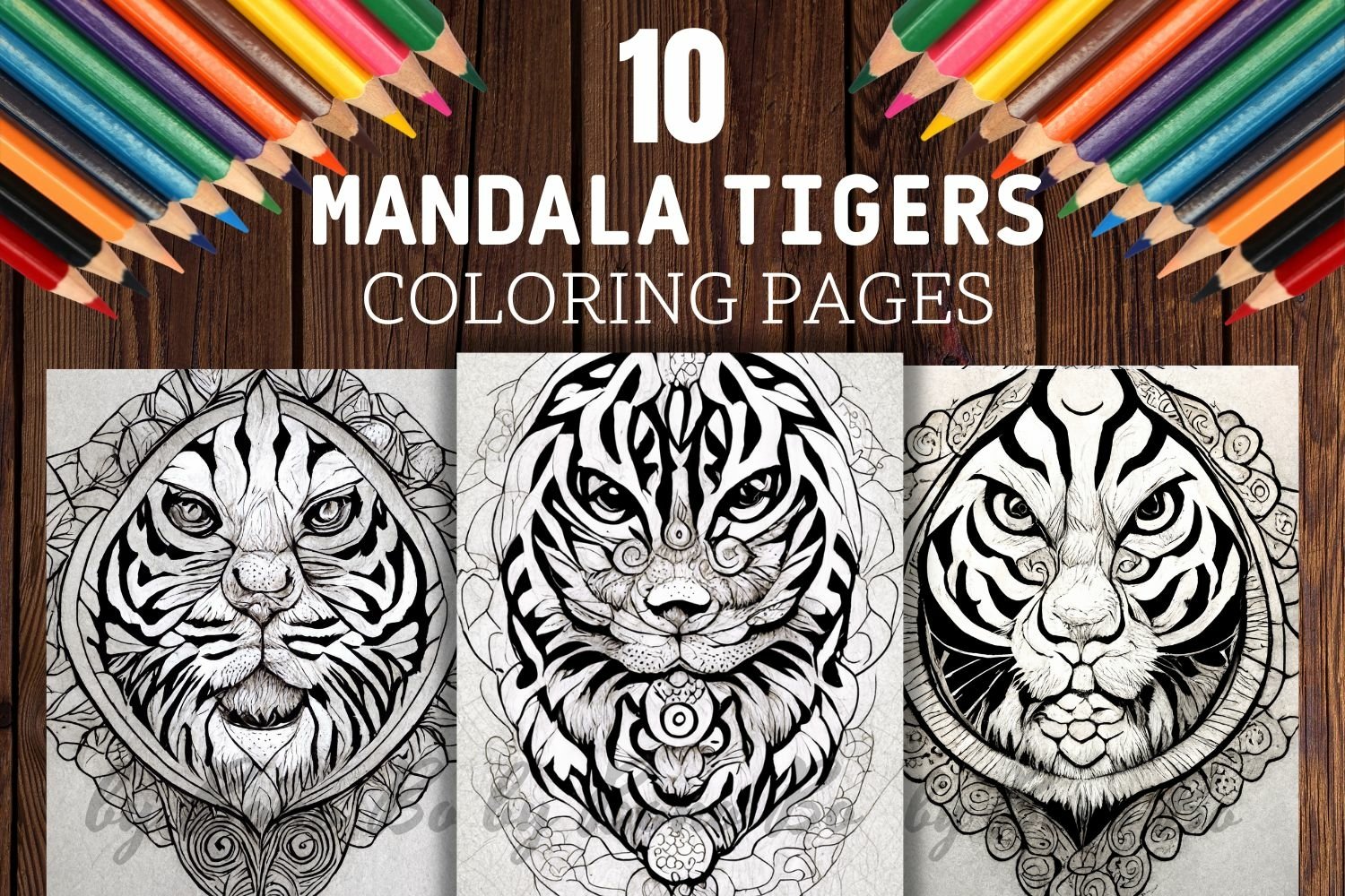 Tigers mandala design coloring pages