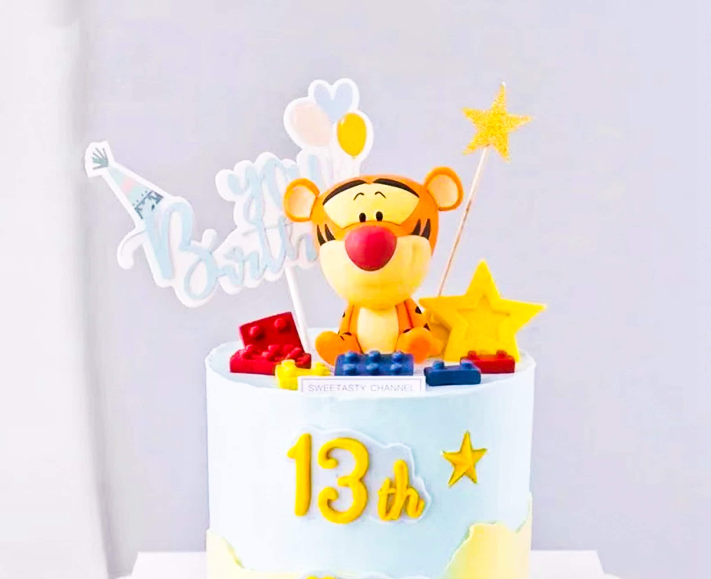 Cute little tiger tigger doll cake topper birthday cake decoration toy set