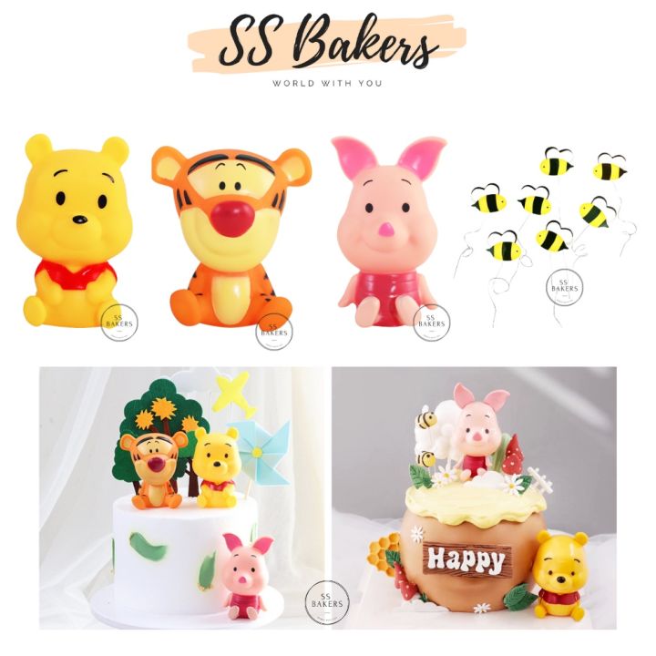 Winnie the pooh bear piglet tigger tiger bee kids happy birthday cake topper decoration