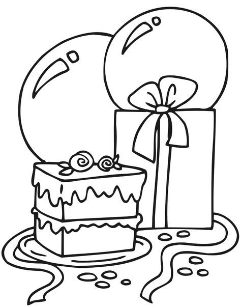 Birthday coloring page cake present and balloons birthday coloring pages coloring pages coloring pages for kids