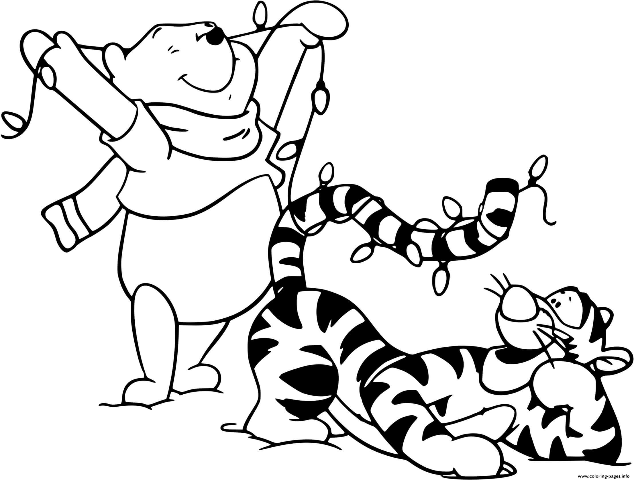 Pooh and tigger christmas lights coloring page printable