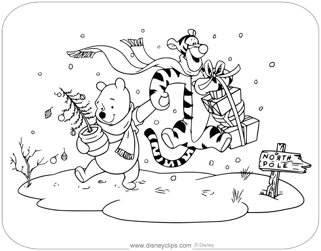 Winnie the pooh friends christmas coloring pages