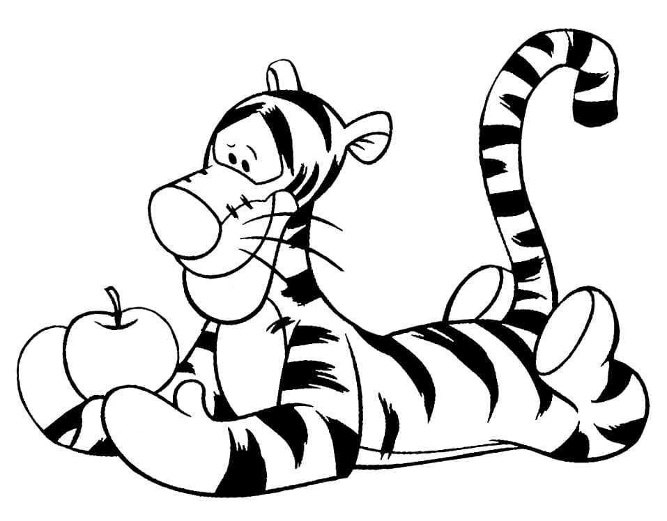 Coloring pages tigger with an apple coloring page