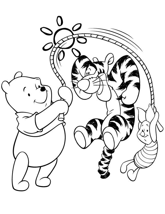 Tigger playing jump rope with pooh and piglet coloring page hm printable for free download