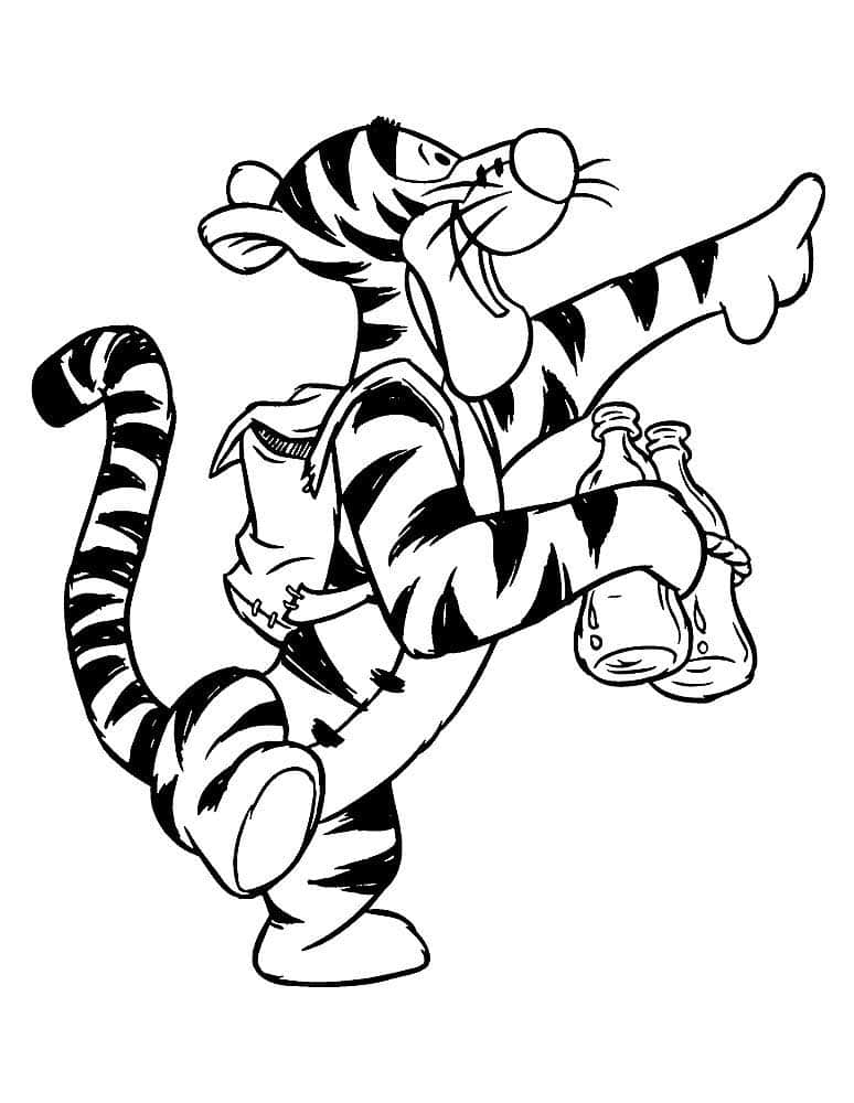 Tiger from winnie the pooh with two bottles coloring page