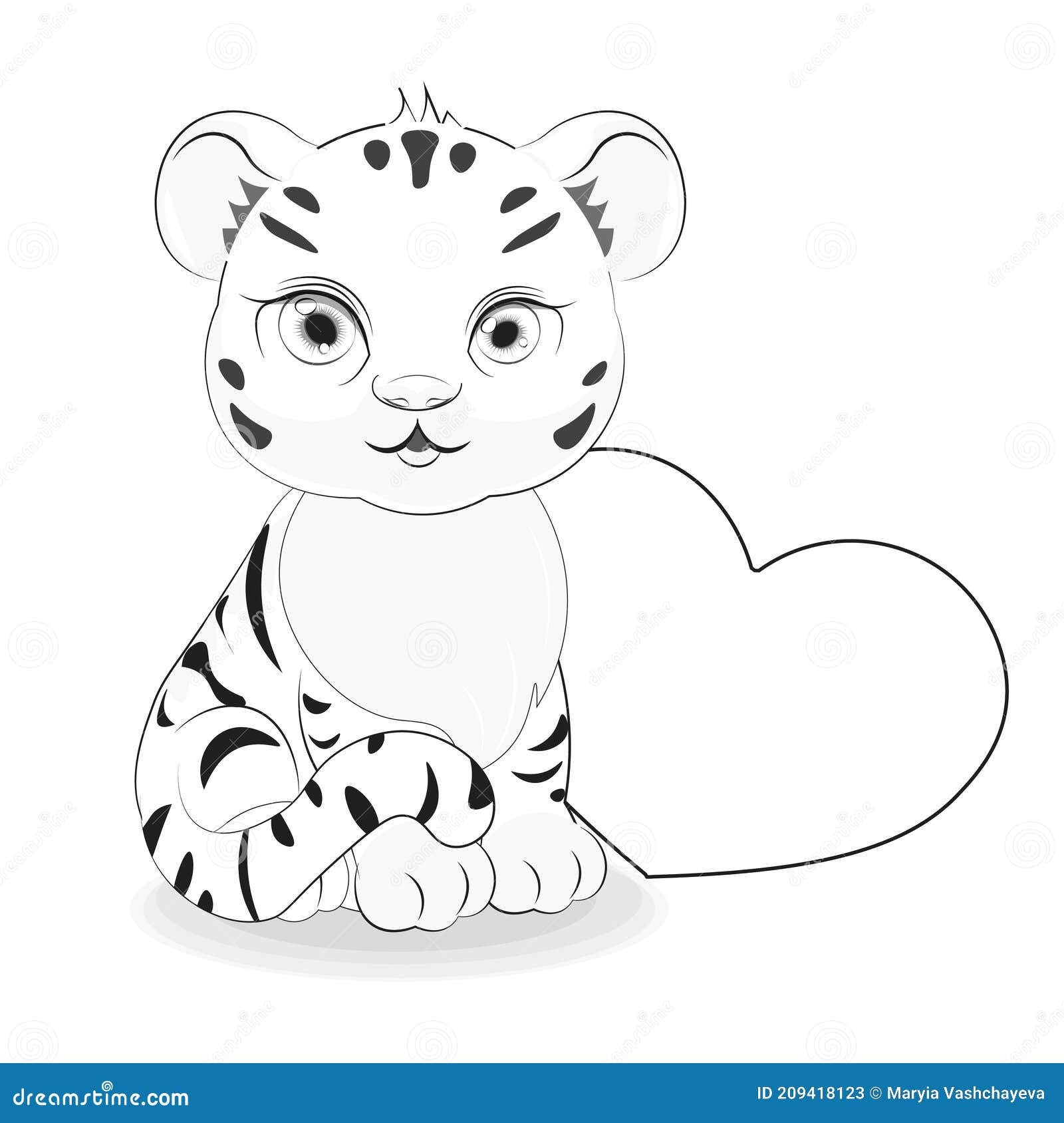 Tiger cub with heart coloring book stock vector