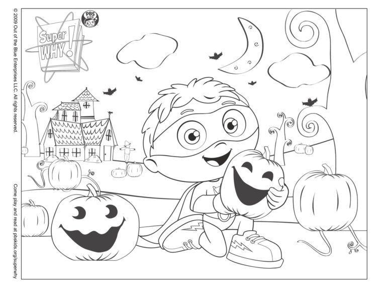 Super why halloween coloring page kidsâ kids for parents