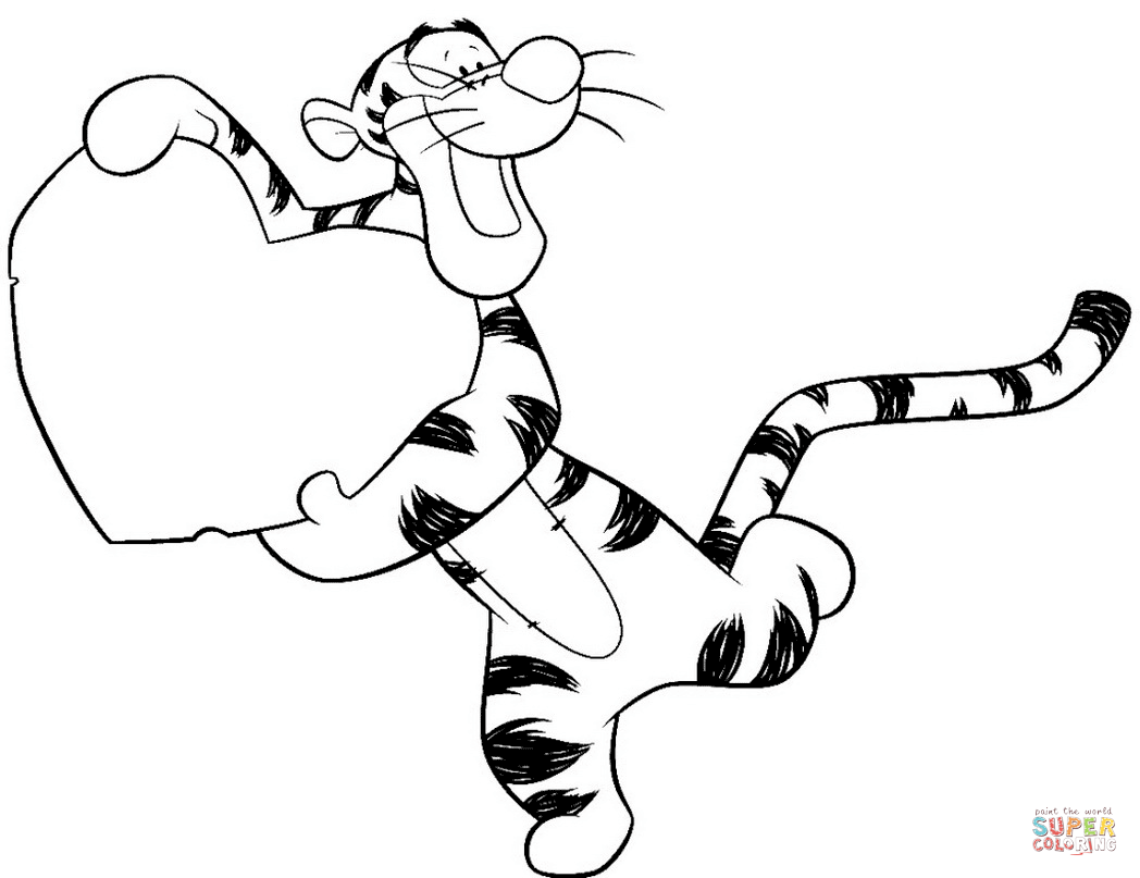 Tigger with heart coloring page free printable coloring pages