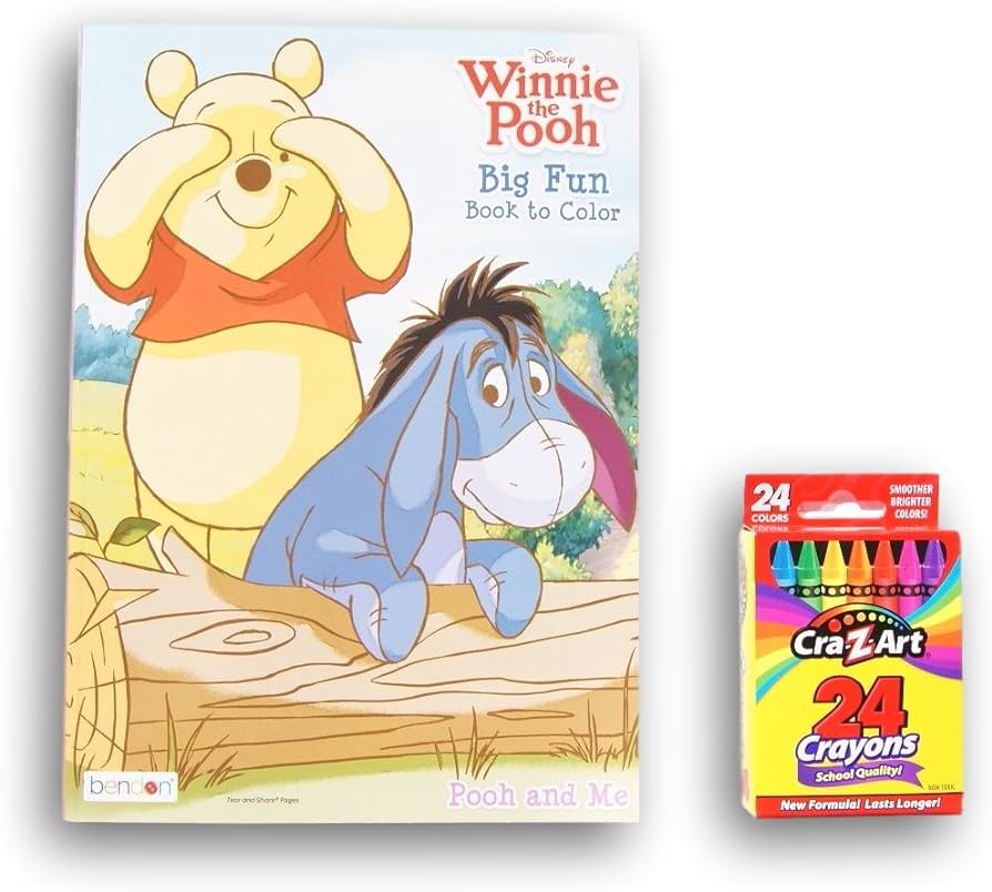 Bendon publishing international winnie the pooh big fun book to color eeyore tigger piglet coloring sheets games activities box of crayons bundle toys games