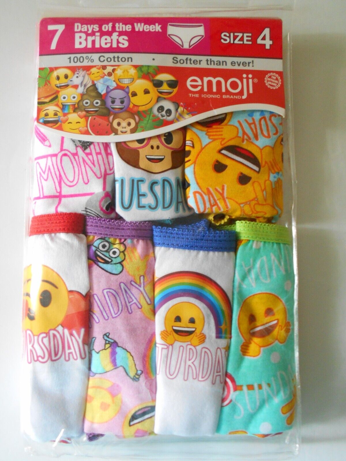 Girls pair emoji days of the week underwear cotton briefs