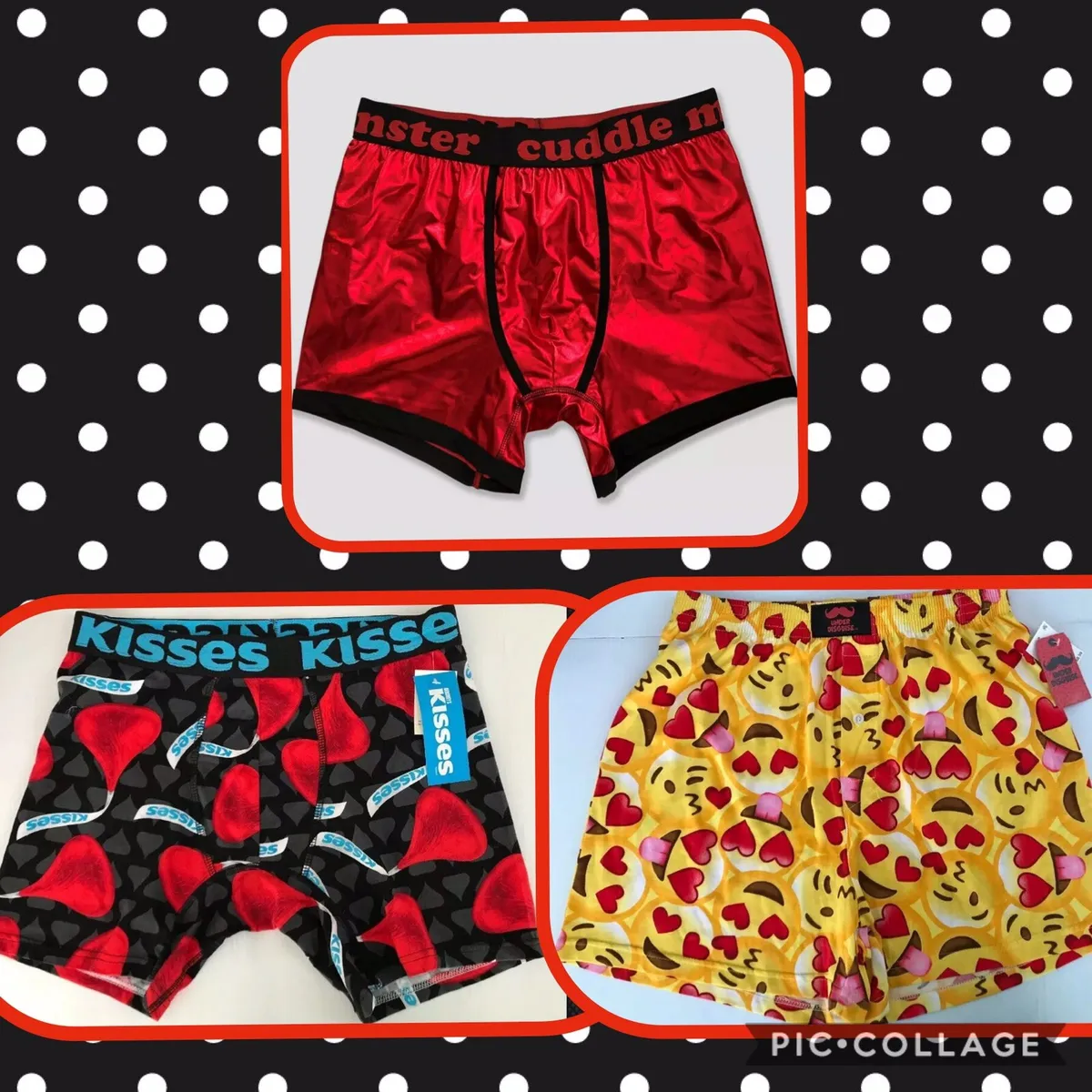 Nwt mens red foil monster cuddle emoji hersheys kisses knit boxer briefs s m l