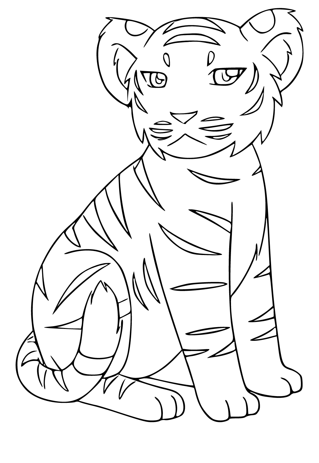 Free printable tiger easy coloring page for adults and kids