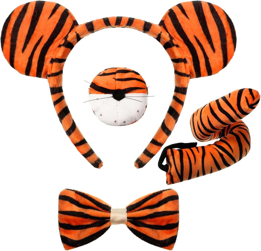 Aoriher pcs kids tiger costume kits tiger ear headband tail nose bow tie tiger animal fancy costume for carnival world book day halloween cosplay partycute style clothing shoes