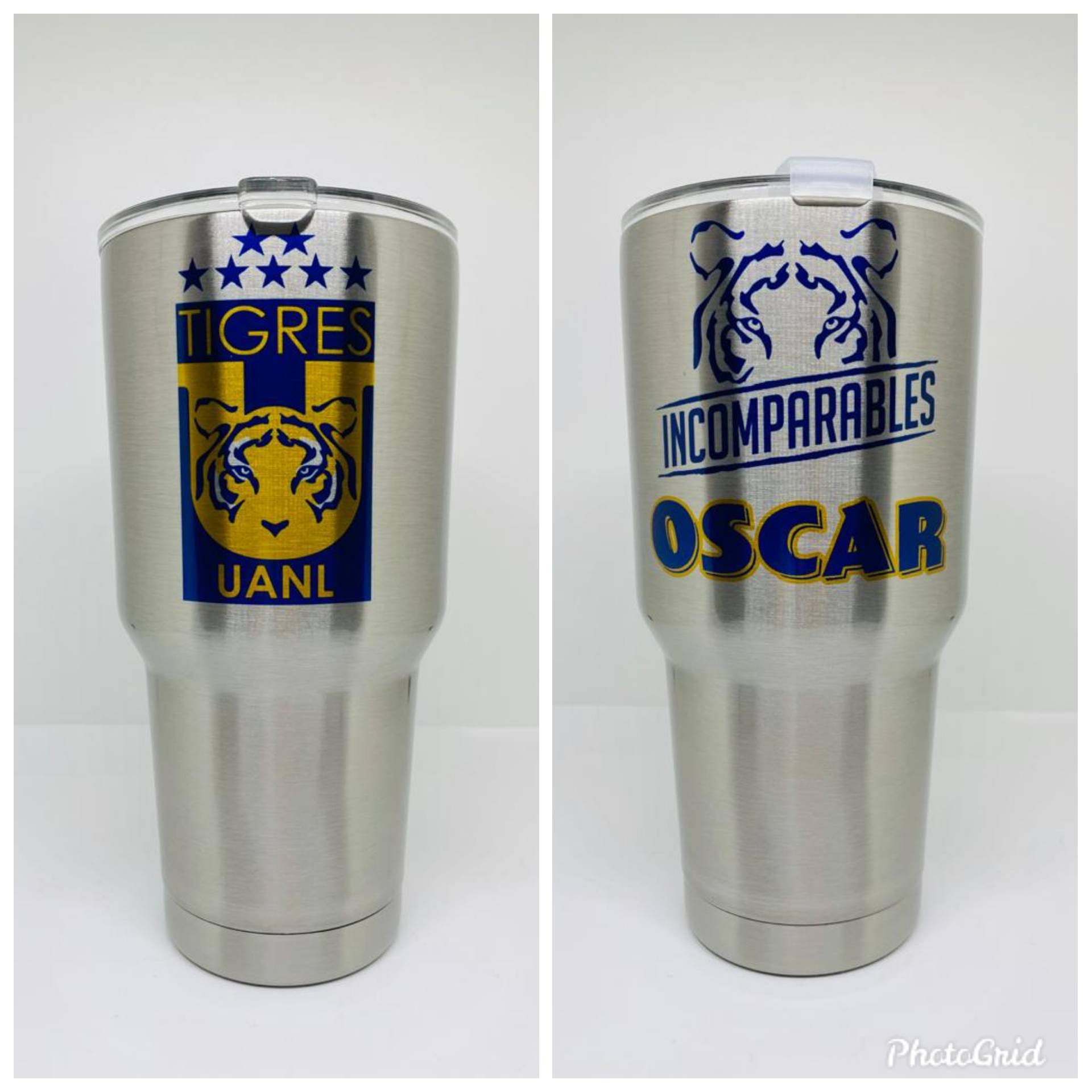 Oz tumbler stainless steel tigres uanl inparables cup colors silver and white termo tigres printed with permanent ink