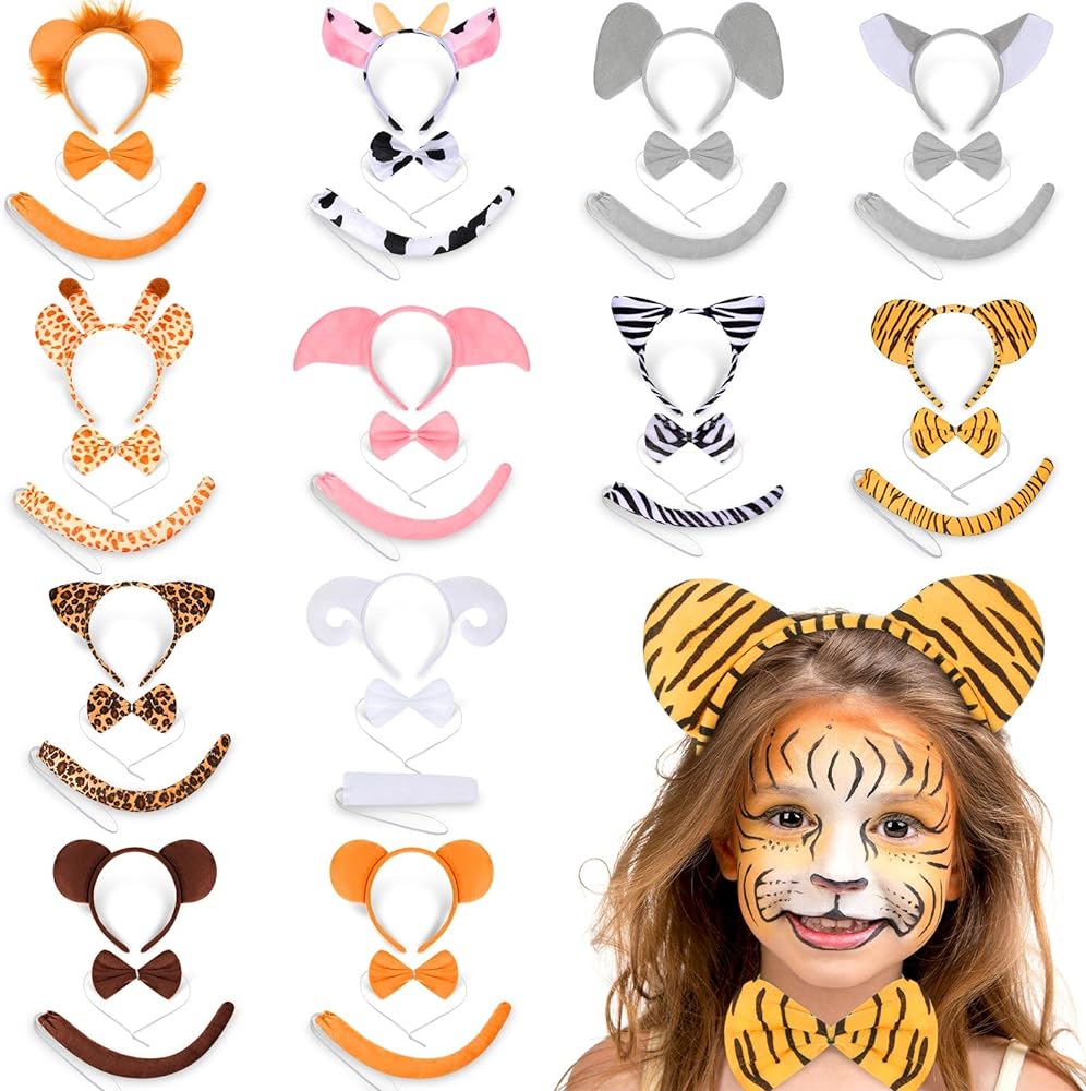 Pieces animal ears headband safari animal hairbands jungle zoo party decorations tiger lion cow hair hoop ears bow tie and tails for cosplay party kids clothing shoes jewelry