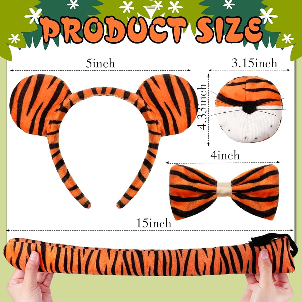 Aoriher pcs kids tiger costume kits tiger ear headband tail nose bow tie tiger animal fancy costume for carnival world book day halloween cosplay partycute style clothing shoes