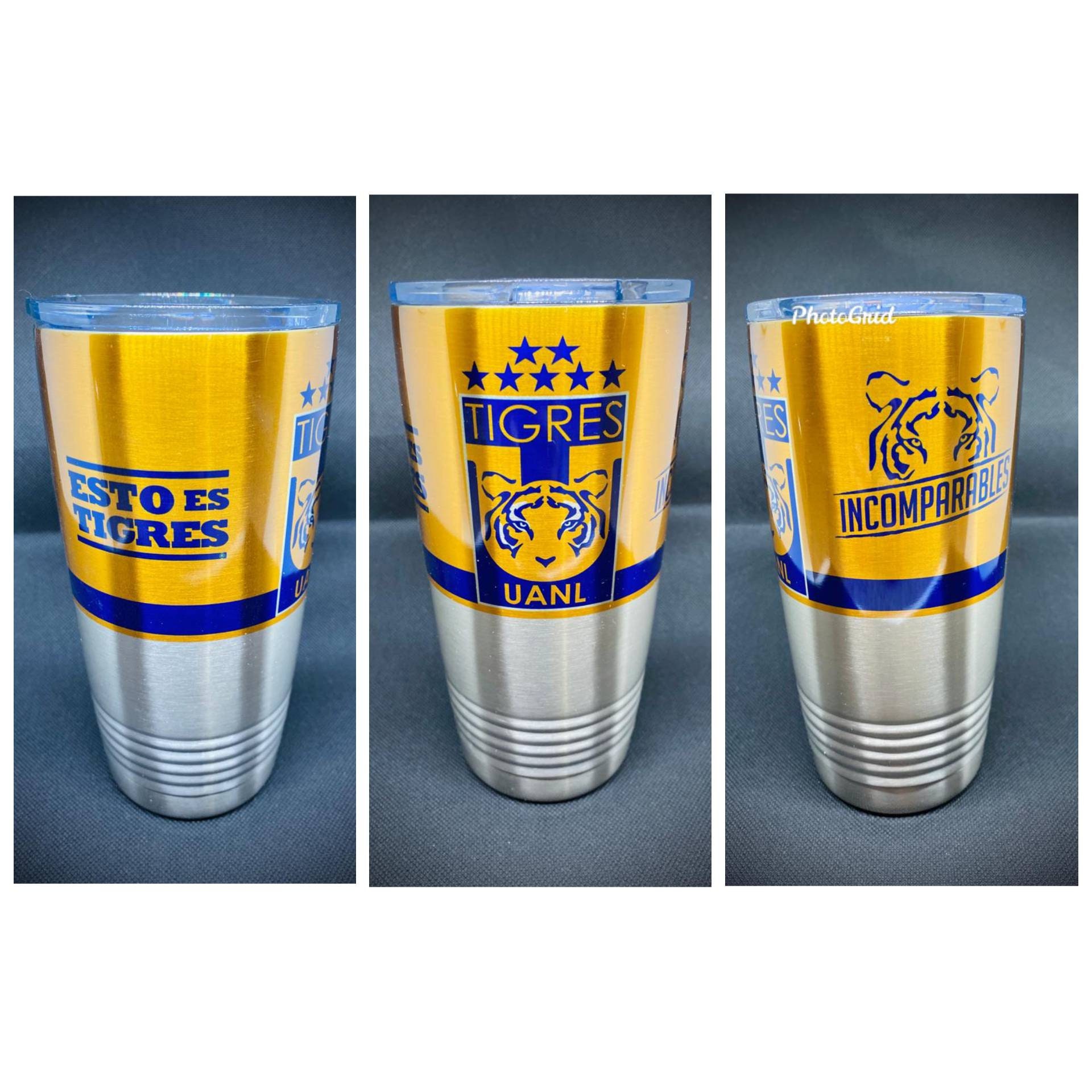 Termo tigres uanl inparables oz stainless steel tumbler coffee mug custom cup white and silver