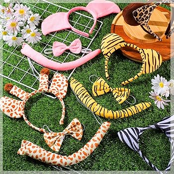 Pieces animal ears headband safari animal hairbands jungle zoo party decorations tiger lion cow hair hoop ears bow tie and tails for cosplay party kids clothing shoes jewelry