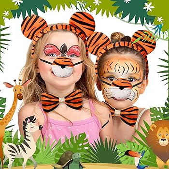 Aoriher pcs kids tiger costume kits tiger ear headband tail nose bow tie tiger animal fancy costume for carnival world book day halloween cosplay partycute style clothing shoes