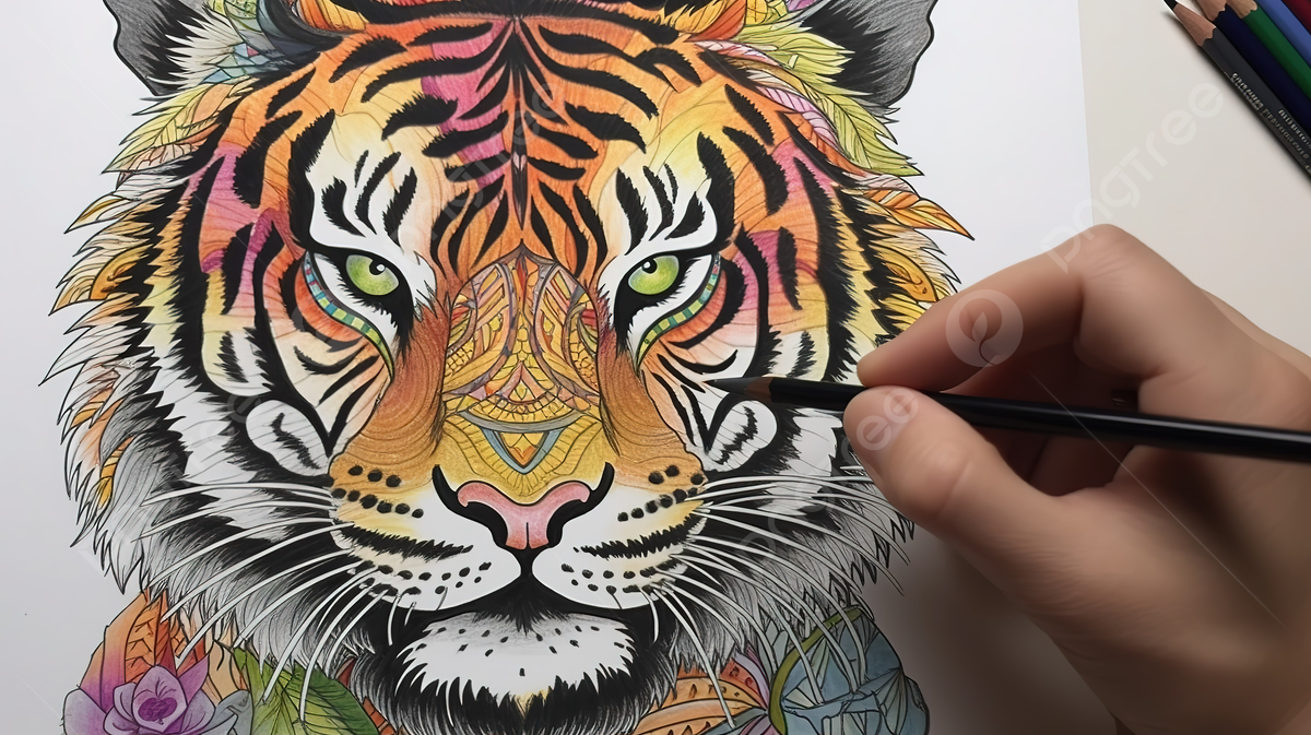 Fondo un libro para colorear para adultos con un tigre colorido fondo dibujo de tigr para colorear animal fauna silvtre imagen de fondo para dcarga gratuita