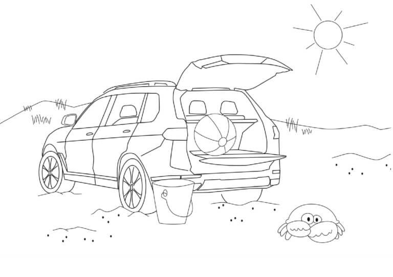 Bmw on the beach coloring page