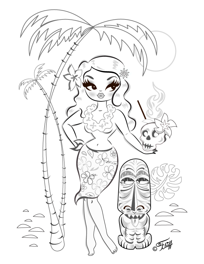 Tiki pinup girls free coloring page downloads by miss fluff