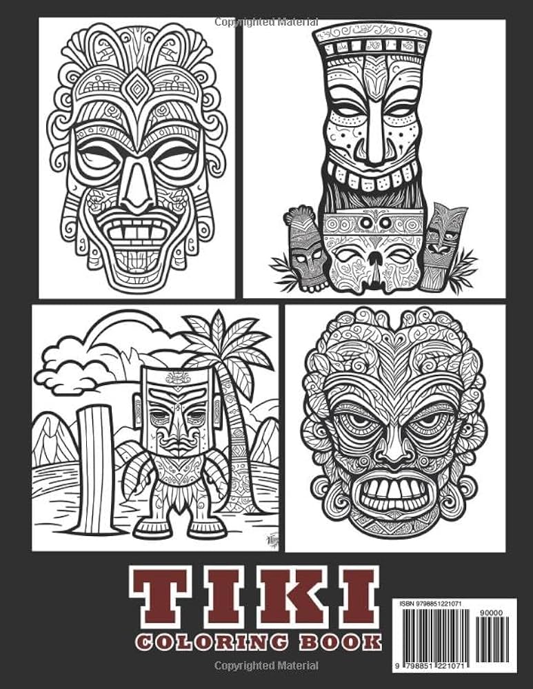 Tiki coloring book a collection of hawaii tiki mask illustrations coloring pages polynesian mythology masks for stress relief and relaxation coloring art books