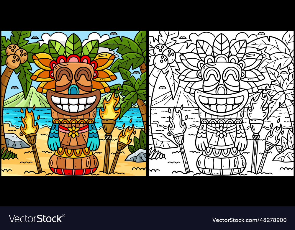 Summer tiki totem pole coloring page royalty free vector