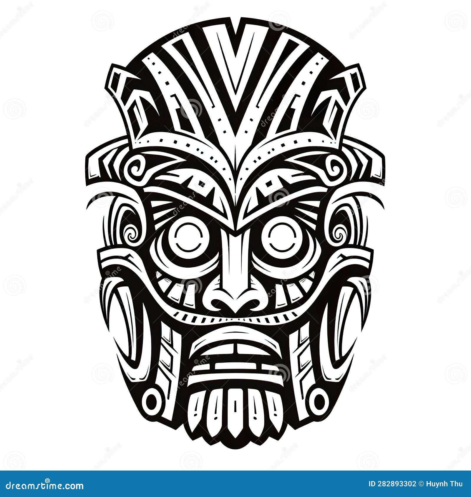 White tiki mask coloring book vector monochrome simple with crisp black lines white background stock illustration