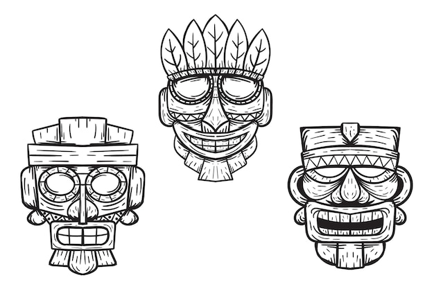 Premium vector hand drawn tiki mask illustration set