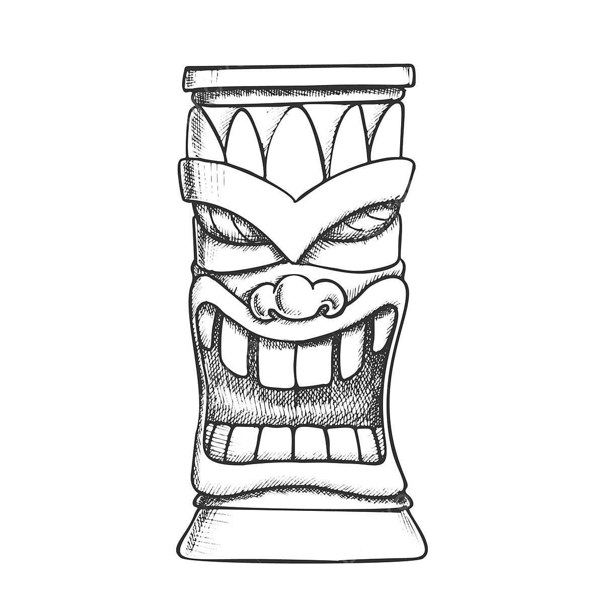 Tiki idol carved wooden totem monochrome vector wooden drawing wooden sketch tiki png and vector with transparent background for free download