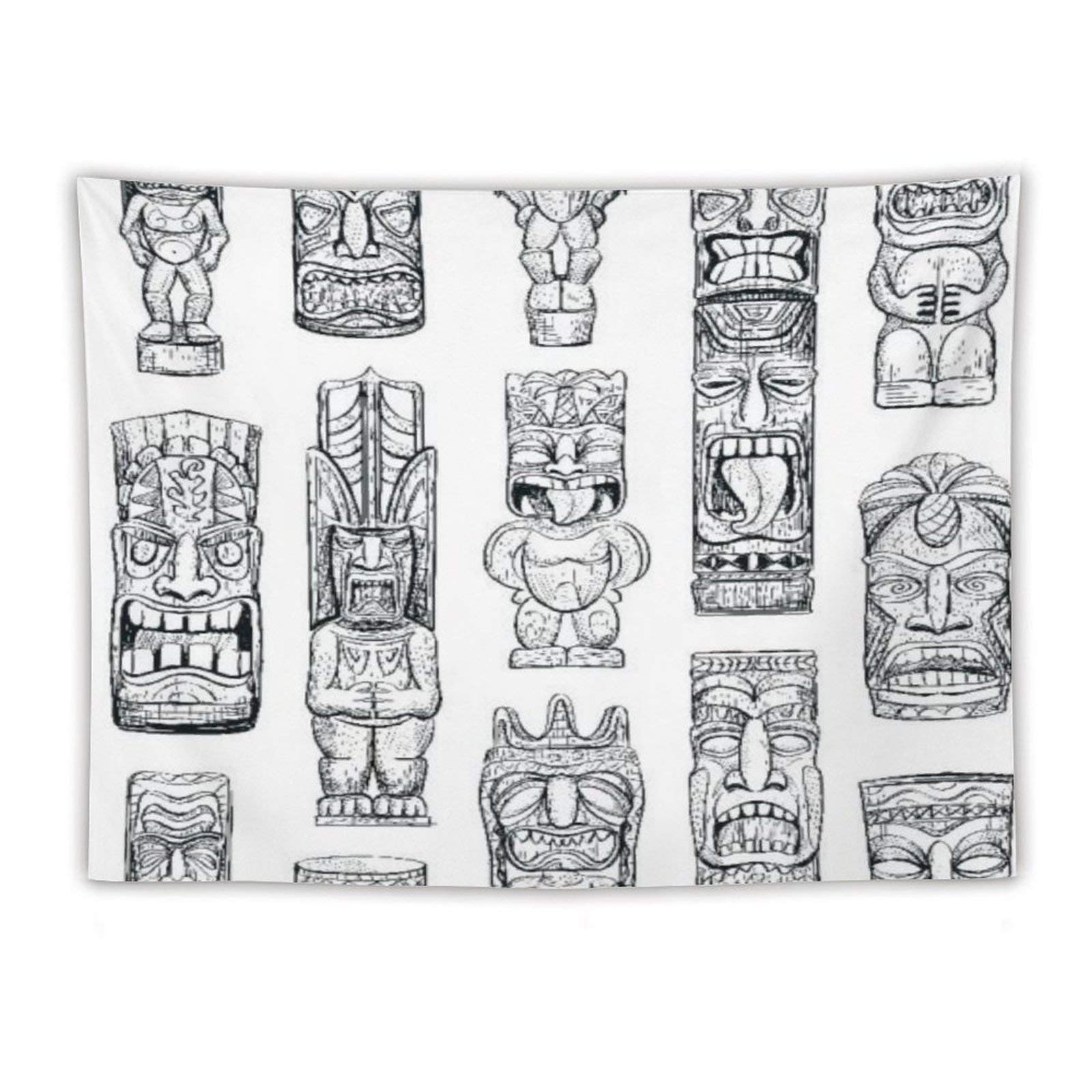 Tapestry totem of sketches hawaiian tiki idols tattoo mask polynesian bar luau tapestry wall for dorm bedroom decorative home decor ã home