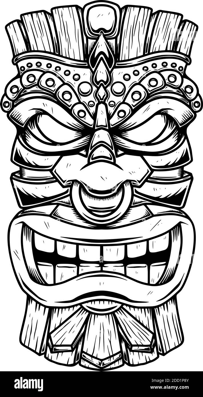 Illustration of tiki tribal wooden mask design element for logo emblem sign poster card banner vector illustration stock vector image art