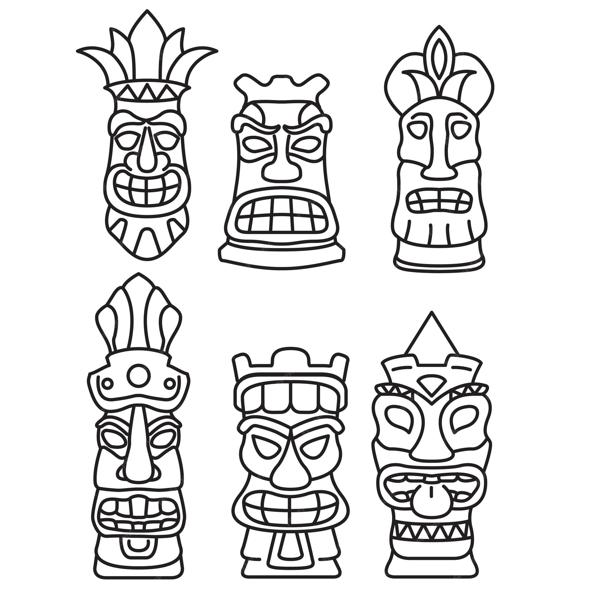 Premium vector tribal ethnic mask scary ritual hawaiian tiki god masks