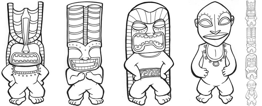 Four tiki gods by elephantblue on