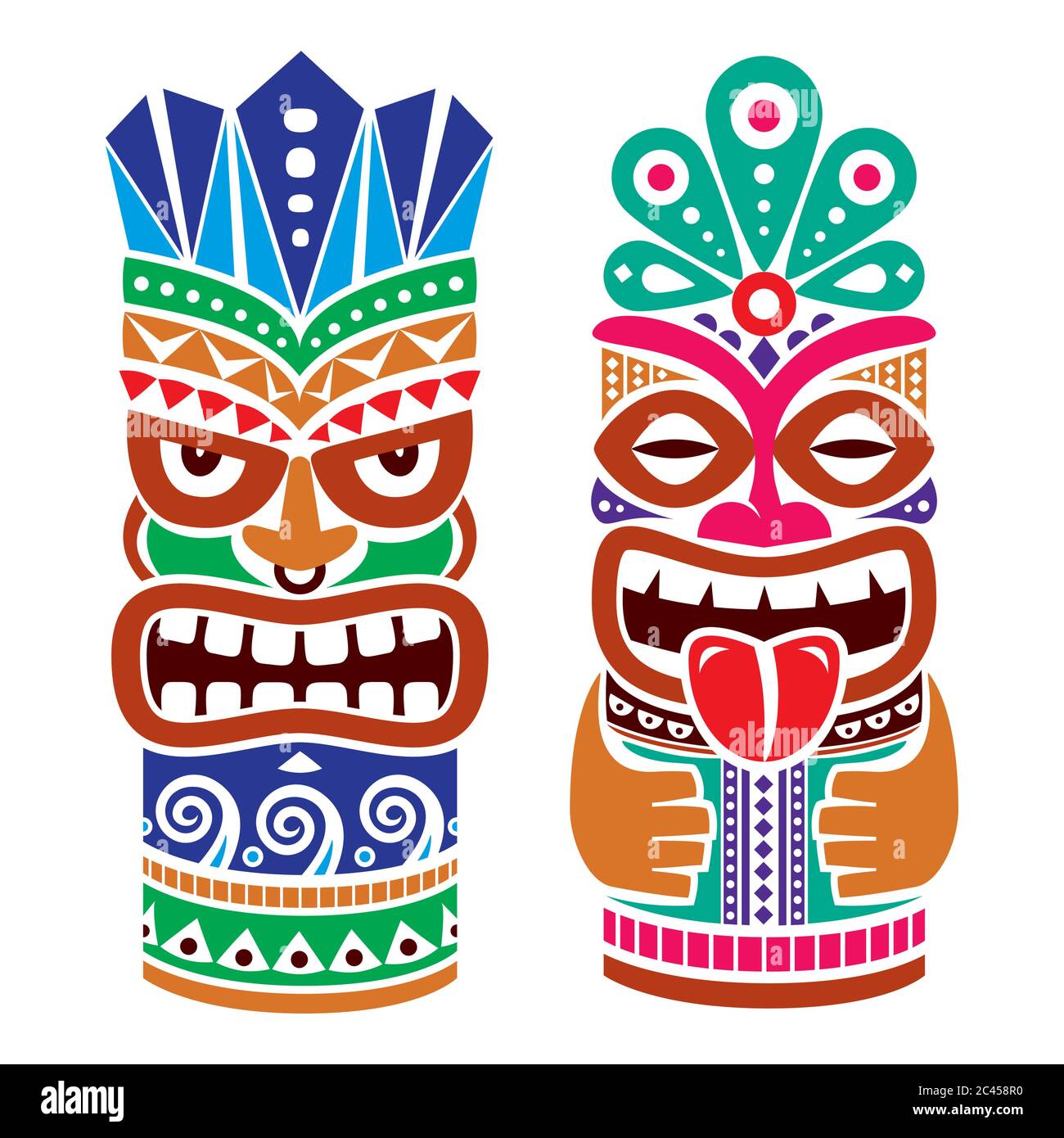 Tiki pole totem vector color design