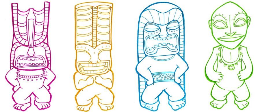 Four tiki gods