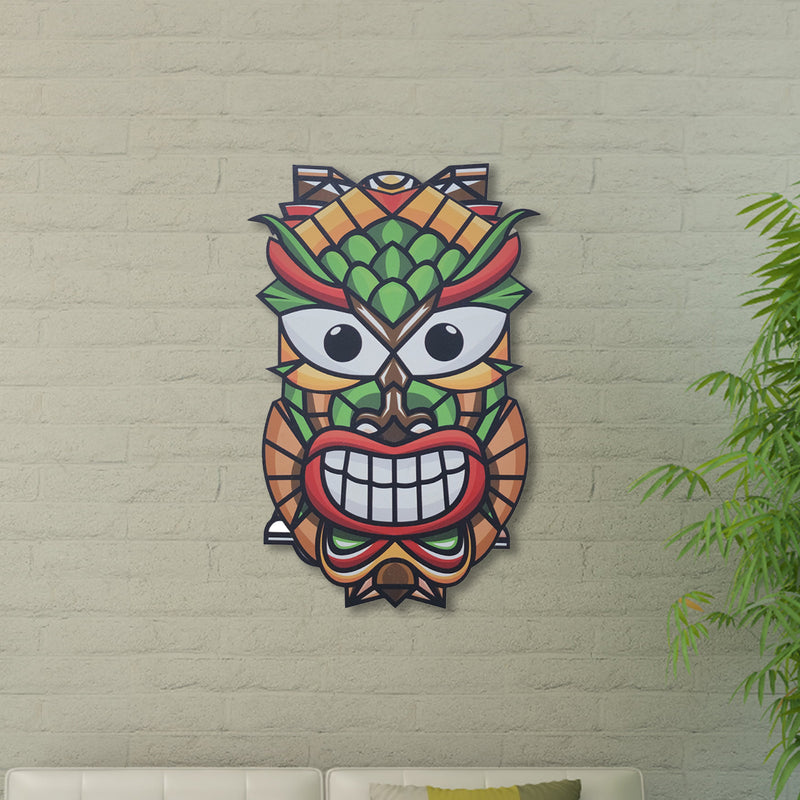 Green ku hawaiian tiki mask wall decor