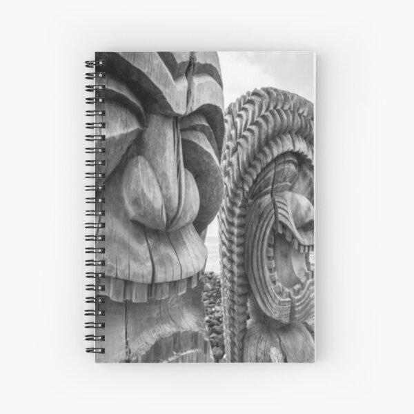 Tiki statue temple black white color spiral notebook for sale by muhsin tokel